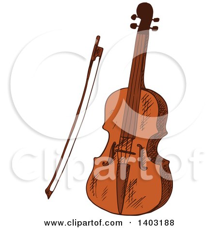 Clipart of a Sketched Violin and Bow - Royalty Free Vector Illustration by Vector Tradition SM