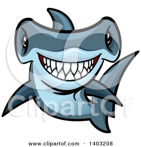 Clipart of a Cartoon Tough Blue Hammerhead Shark - Royalty Free Vector Illustration by Vector Tradition SM