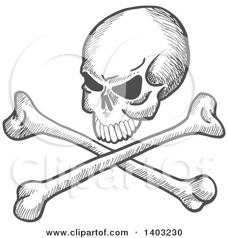 Clipart of a Sketched Gray Pirate Skull with Crossed Bones - Royalty Free Vector Illustration by Vector Tradition SM