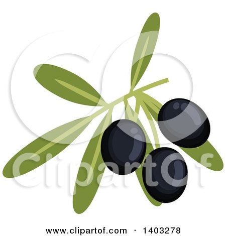 Clipart of a Branch with Black Olives and Leaves - Royalty Free Vector Illustration by Vector Tradition SM