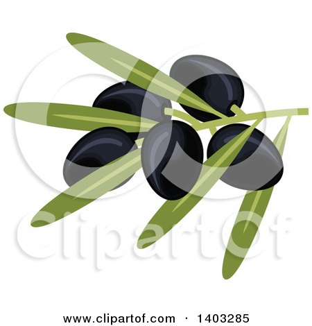 Clipart of a Branch with Black Olives and Leaves - Royalty Free Vector Illustration by Vector Tradition SM