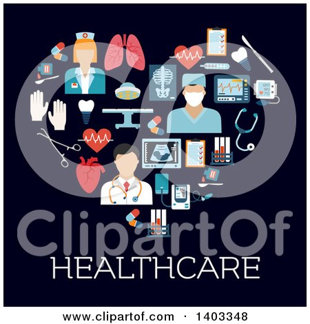 Clipart of a Flat Design Heart Made of Doctors and Medical Items - Royalty Free Vector Illustration by Vector Tradition SM