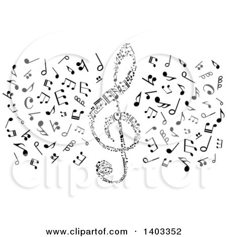 Clipart of a Black and White Clef and Music Notes - Royalty Free Vector Illustration by Vector Tradition SM