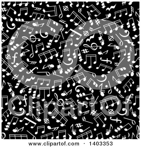 Clipart of a Seamless Background Pattern of White Music Notes on Black - Royalty Free Vector Illustration by Vector Tradition SM