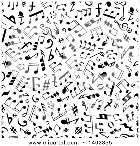 Clipart of a Seamless Background Pattern of Black Music Notes - Royalty Free Vector Illustration by Vector Tradition SM