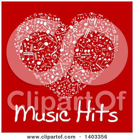 Clipart of a Heart Made of White Music Notes with Text on Red - Royalty Free Vector Illustration by Vector Tradition SM
