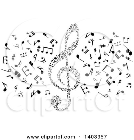 Clipart of a Black and White Clef and Music Notes - Royalty Free Vector Illustration by Vector Tradition SM