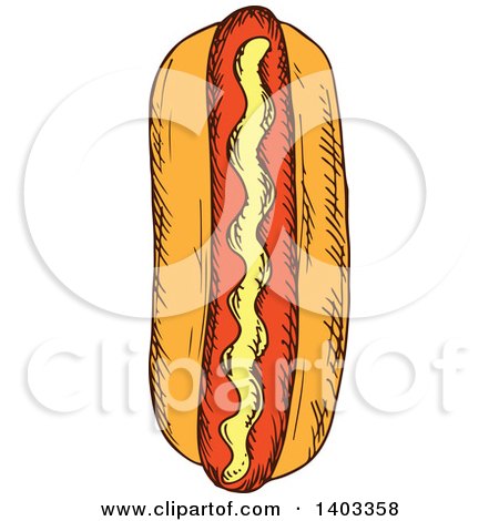 Clipart of a Sketched Hot Dog with Mustard - Royalty Free Vector Illustration by Vector Tradition SM