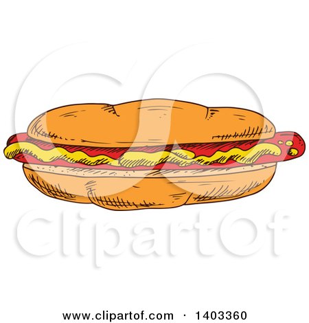 Clipart of a Sketched Hot Dog with Mustard - Royalty Free Vector Illustration by Vector Tradition SM
