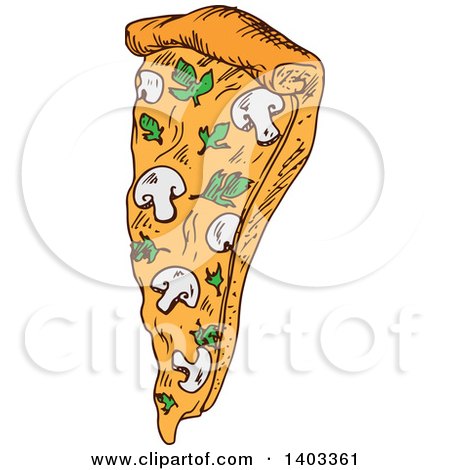 Clipart of a Sketched Slice of Mushroom Pizza - Royalty Free Vector Illustration by Vector Tradition SM
