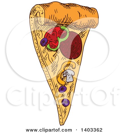Clipart of a Sketched Slice of Pizza - Royalty Free Vector Illustration by Vector Tradition SM