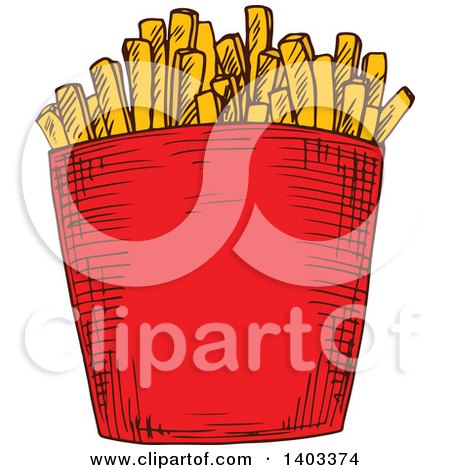 Clipart of a Sketched Carton of French Fries - Royalty Free Vector Illustration by Vector Tradition SM