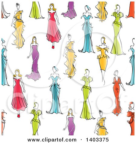 Clipart of a Seamless Background Pattern of Sketched Models in Gowns - Royalty Free Vector Illustration by Vector Tradition SM
