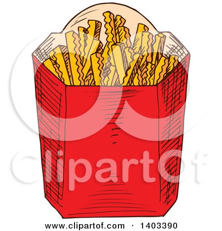 Clipart of a Sketched Carton of French Fries - Royalty Free Vector Illustration by Vector Tradition SM