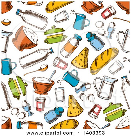 Clipart of a Seamless Background Pattern of Sketched Food - Royalty Free Vector Illustration by Vector Tradition SM