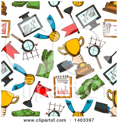 Clipart of a Seamless Background Pattern of Sketched Money Icons - Royalty Free Vector Illustration by Vector Tradition SM