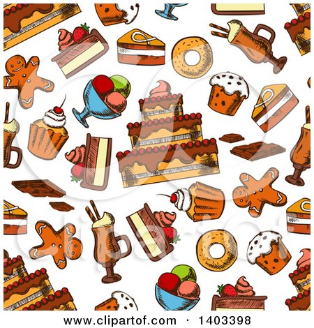 Clipart of a Seamless Background Pattern of Sketched Sweets - Royalty Free Vector Illustration by Vector Tradition SM