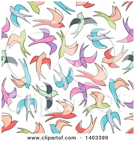 Clipart of a Seamless Background Pattern of Sketched Birds - Royalty Free Vector Illustration by Vector Tradition SM
