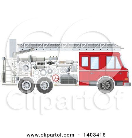Clipart of a Fire Truck with Visible Mechanical Parts - Royalty Free Vector Illustration by Vector Tradition SM
