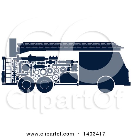 Clipart of a Silhouetted Fire Truck with Visible Mechanical Parts - Royalty Free Vector Illustration by Vector Tradition SM