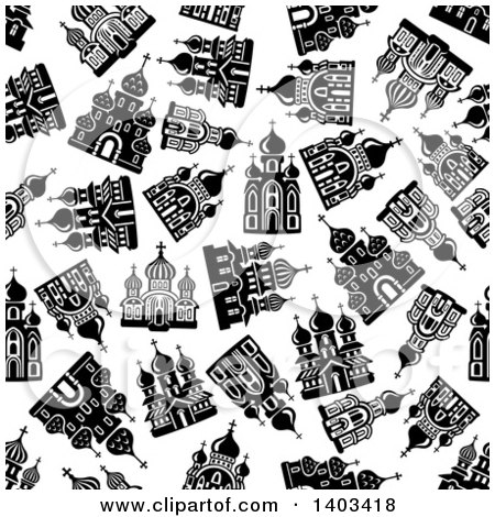 Clipart of a Seamless Background Pattern of Churches - Royalty Free Vector Illustration by Vector Tradition SM