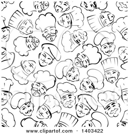 Clipart of a Seamless Background Pattern of Black and White Asian Chefs - Royalty Free Vector Illustration by Vector Tradition SM