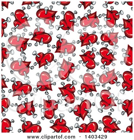 Clipart of a Seamless Background Pattern of Hearts and Nails - Royalty Free Vector Illustration by Vector Tradition SM