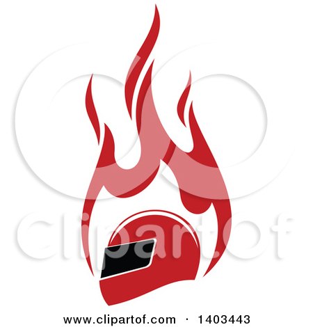 Clipart of a Red Racing Helmet and Flames - Royalty Free Vector Illustration by Vector Tradition SM