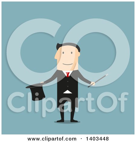 Clipart of a Flat Design White Magician, on Blue - Royalty Free Vector Illustration by Vector Tradition SM