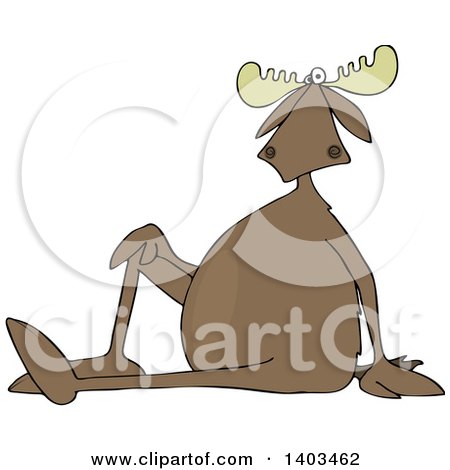 Clipart of a Cartoon Moose Sitting on the Ground with One Leg up - Royalty Free Vector Illustration by djart