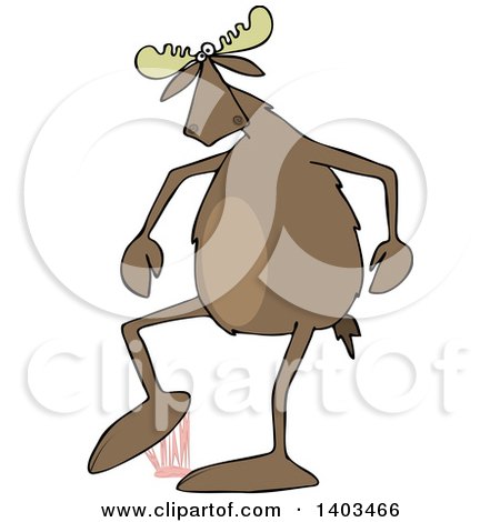 Clipart of a Cartoon Moose Stepping in Gum - Royalty Free Vector Illustration by djart