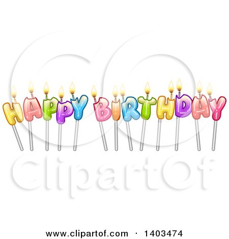 Clipart of Colorful Happy Birthday Text with Candles on Sticks - Royalty Free Vector Illustration by Liron Peer
