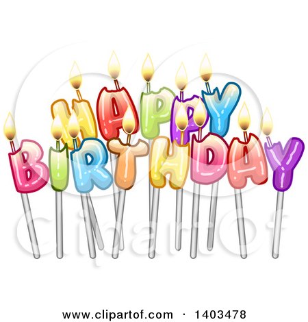 Clipart of Colorful Happy Birthday Text with Candles on Sticks - Royalty Free Vector Illustration by Liron Peer