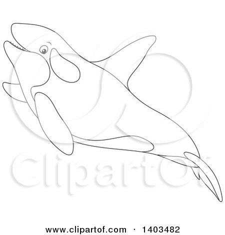 Clipart of a Black and White Lineart Killer Whale Orca Swimming - Royalty Free Vector Illustration by Alex Bannykh