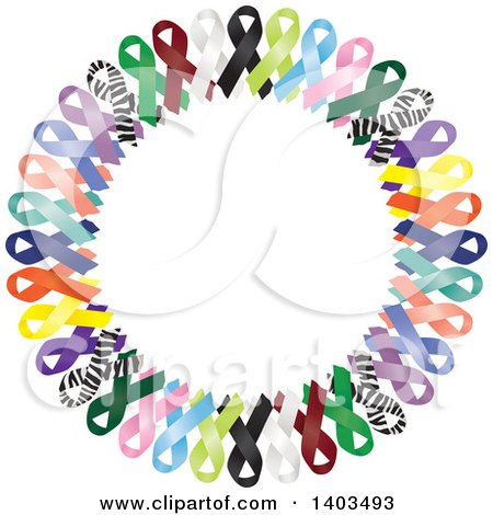 Clipart of a Colorful Awareness Ribbon Wreath with Some Zebra Print Ribbons - Royalty Free Vector Illustration by inkgraphics