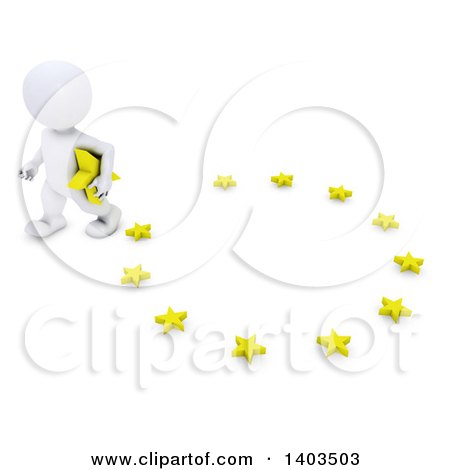 Clipart of a 3d White EU Referendum Man Carrying a Star and Walking Away from a Circle, on a White Background - Royalty Free Illustration by KJ Pargeter