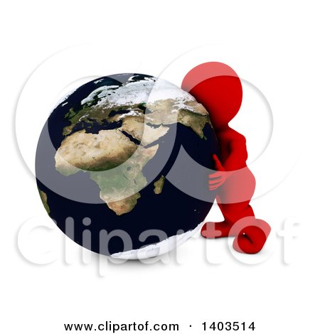 Clipart of a 3d Red Man Hugging the Earth, on a White Background - Royalty Free Illustration by KJ Pargeter
