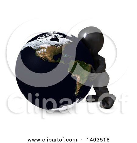 Clipart of a 3d Black Man Hugging the Earth, on a White Background - Royalty Free Illustration by KJ Pargeter