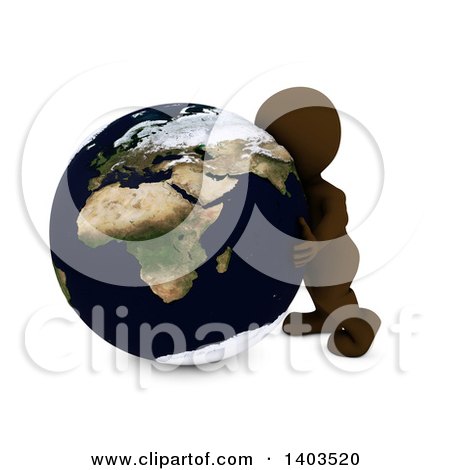 Clipart of a 3d Brown Man Hugging the Earth, on a White Background - Royalty Free Illustration by KJ Pargeter