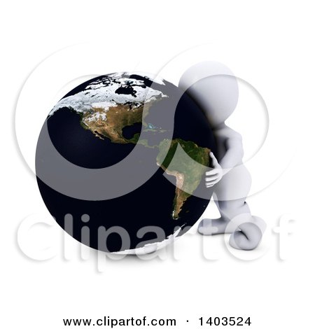 Clipart of a 3d White Man Hugging the Earth, on a White Background - Royalty Free Illustration by KJ Pargeter