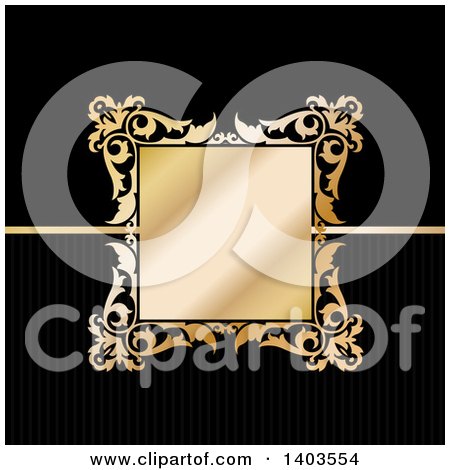Clipart of a Golden Floral Frame on Black - Royalty Free Vector Illustration by KJ Pargeter