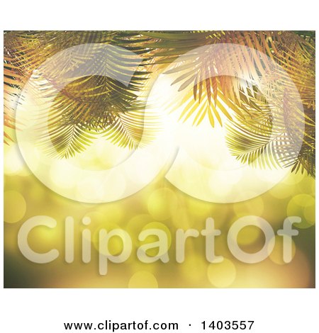 Clipart of a Background of 3d Palms Against Bokeh Flares - Royalty Free Illustration by KJ Pargeter