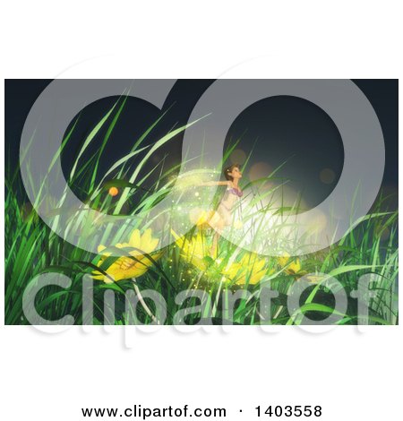 Clipart of a 3d Fairy in Grasses and Flowers - Royalty Free Illustration by KJ Pargeter