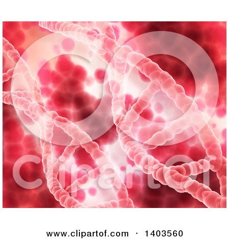 Clipart of a Background of 3d Diagonal Dna Strands in Red - Royalty Free Illustration by KJ Pargeter