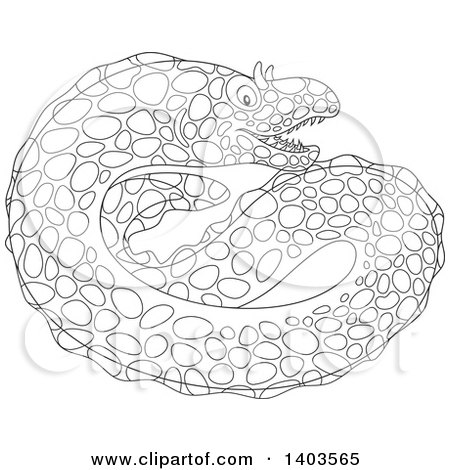 Clipart of a Black and White Lineart Moray Eel - Royalty Free Vector Illustration by Alex Bannykh