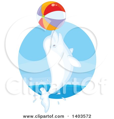 Clipart of a White Beluga Whale Jumping with a Beach Ball - Royalty Free Vector Illustration by Alex Bannykh
