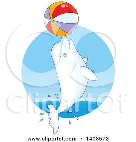 Clipart of a Cartoon Cute Beluga Whale Jumping with a Beach Ball - Royalty Free Vector Illustration by Alex Bannykh