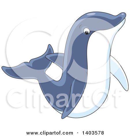Clipart of a Cartoon Cute Dolphin Swimming or Jumping - Royalty Free Vector Illustration by Alex Bannykh