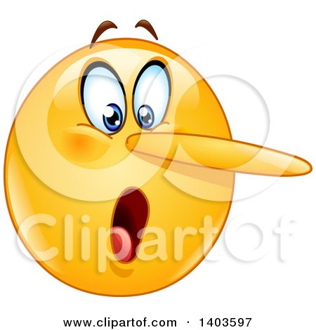 Clipart of a Cartoon Lying Yellow Smiley Face Emoij Emoticon with a Growing Nose - Royalty Free Vector Illustration by yayayoyo