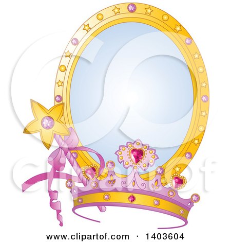 Clipart of a Princess Tiara and Magic Wand over a Mirror - Royalty Free Vector Illustration by Pushkin